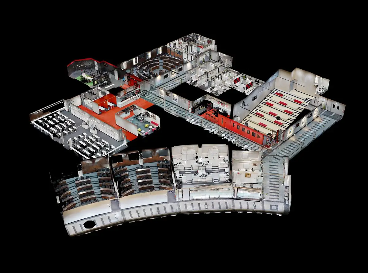 The Matterport 'dollhouse' view of Kautilya School of Public Policy in Hyderabad, showing the building's complete layout.
